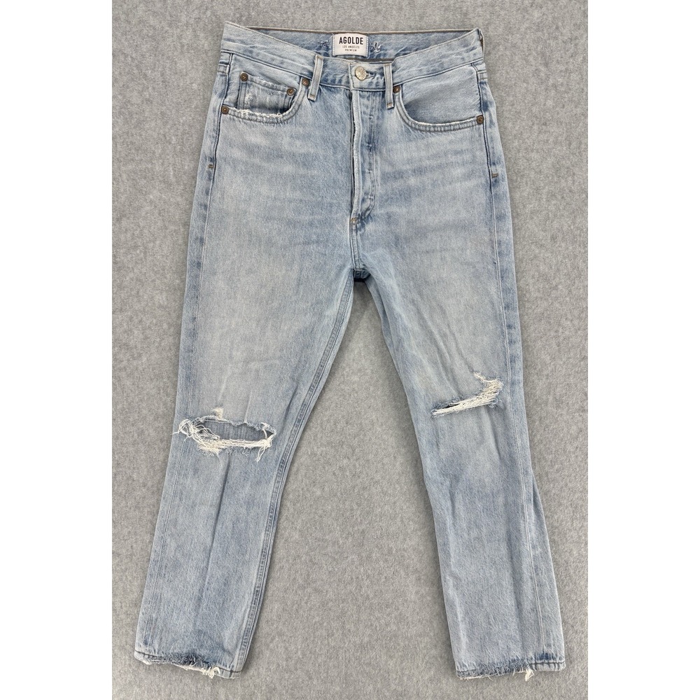 AGOLDE Riley Jeans Womens 27 Light Wash Distressed Raw Hem USA